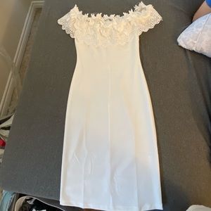 White fitted off the shoulder floral dress